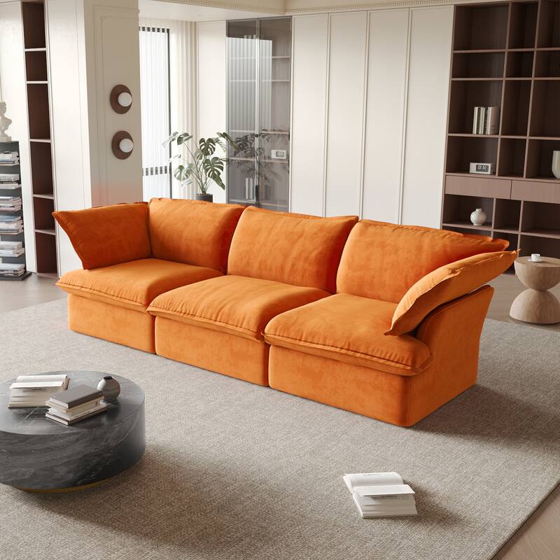 Modular Sectional Sofa Couch, Velvet 3 or 4 Seater Sofa, Minimalist Style Comfy Sofa Couch for Living Room Apartment - 3 seats+orange