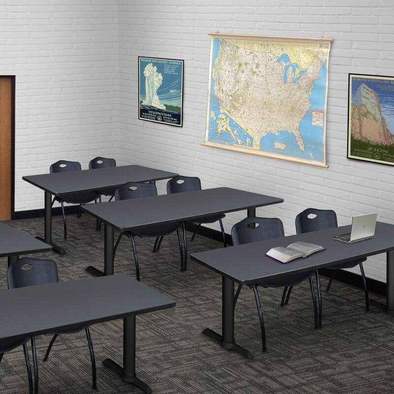 60" x 24" Training Table- Grey & 2 'M' Stack Chairs- Black