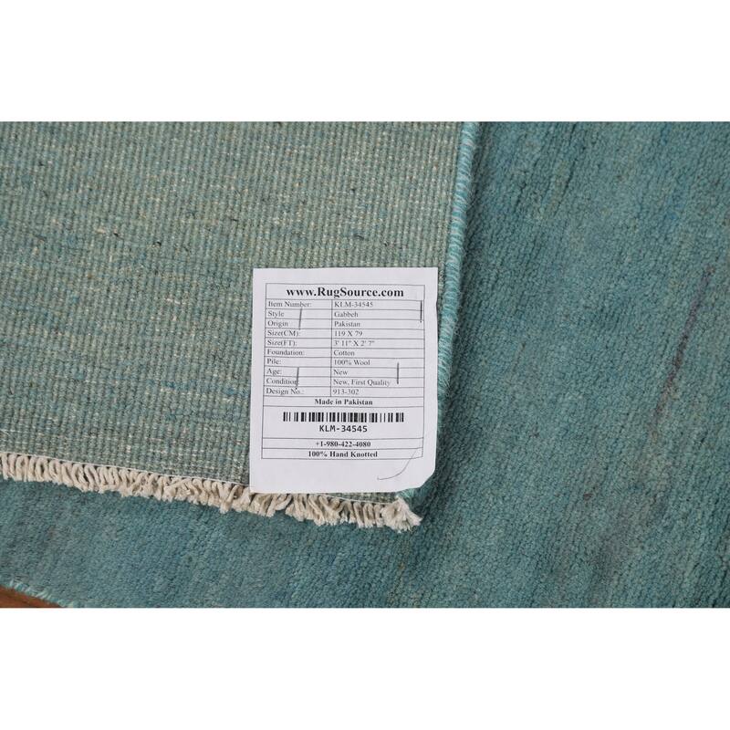 Light Blue Gabbeh Modern Foyer Rug Handmade Wool Carpet - 2'7"x 3'11"