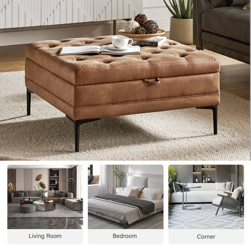 Geoffrev Transitional Lift Top Storage Button-Tufted Cocktail Ottoman by HULALA HOME