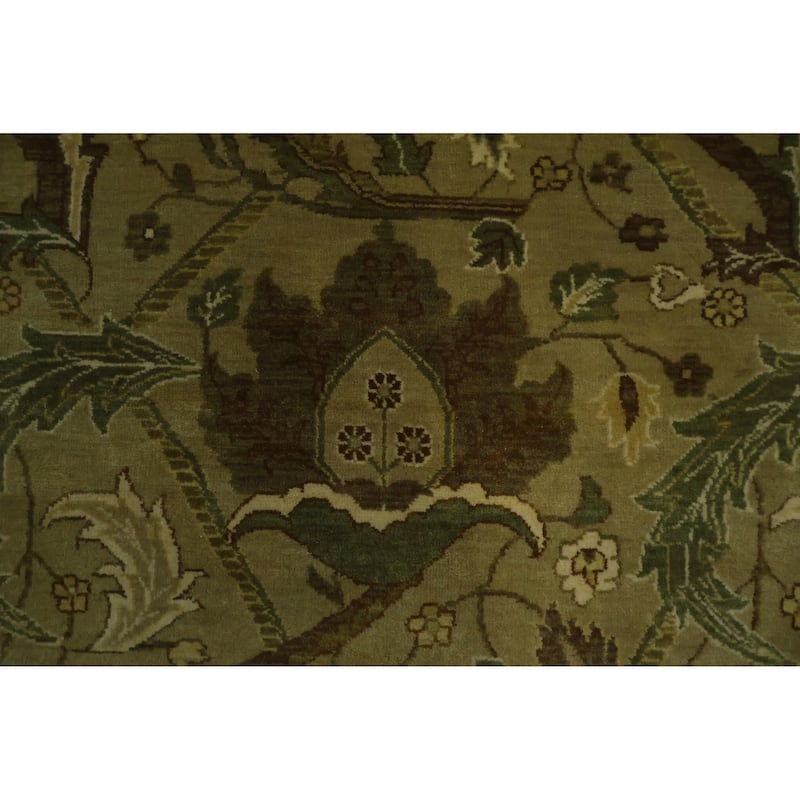 Hand Knotted Oriental 100% Wool Carpet Traditional Traditional Green Agra Area Rug - 13' 10'' X 10' 0''