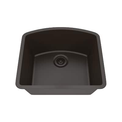 23 Inch Lexicon Platinum Quartz Composite Drop-in Undermount D-Shaped Single Bowl Galaxy Mocha Kitchen Sink LP-2321D-M-SO