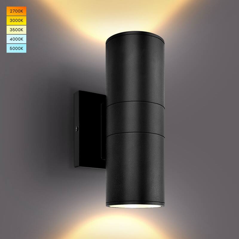 Luxrite Modern Cylinder LED Up and Down Outdoor Wall Lights, 5CCT Waterproof Wall Sconce 20W 1800 Lumens 120-277V ETL - 5 Color Selectable 27/30/35/40/50