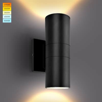 Luxrite Modern Cylinder LED Up and Down Outdoor Wall Lights, 5CCT Waterproof Wall Sconce 20W 1800 Lumens 120-277V ETL