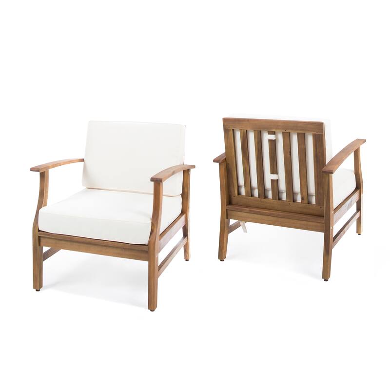 Perla Outdoor Acacia Wood Club Chair (Set of 2) by Christopher Knight Home - Cream