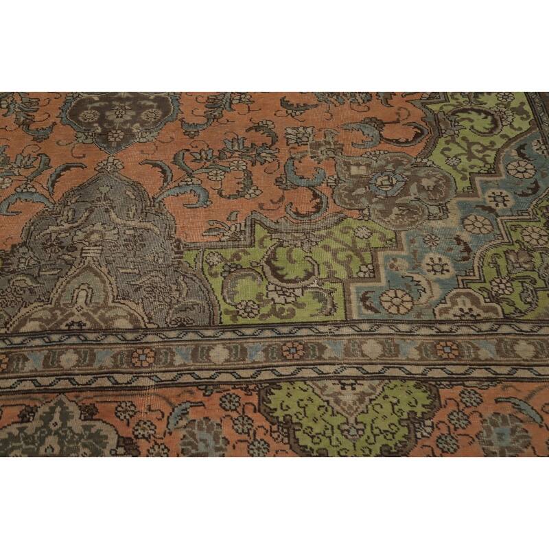 Hand Knotted Oriental 100% Wool Carpet Traditional Floral Oranges & Rust Tabriz Area Rug - 12' 7'' X 10' 1''