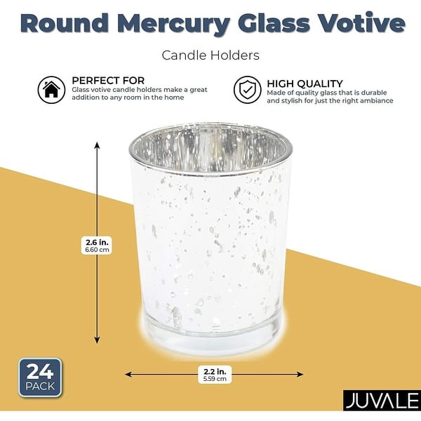 24 Pack Silver Mercury Glass Candle Holder for Votive Candles 2.2 x 2.6