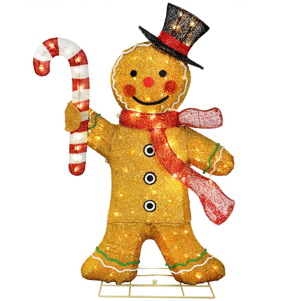 Puleo International 50" Pre-Lit Outdoor Gingerbread Man Christmas Holiday Decor with 120 Warm White Twinkling LED Lights - Brown