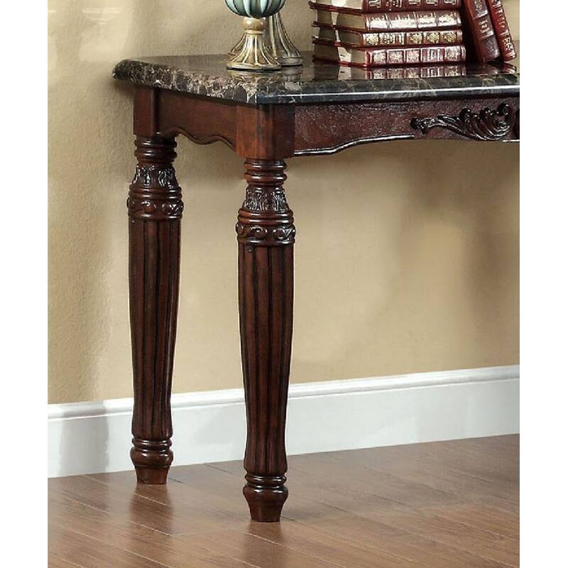 Faux Marble Sofa Table in Espresso and Black