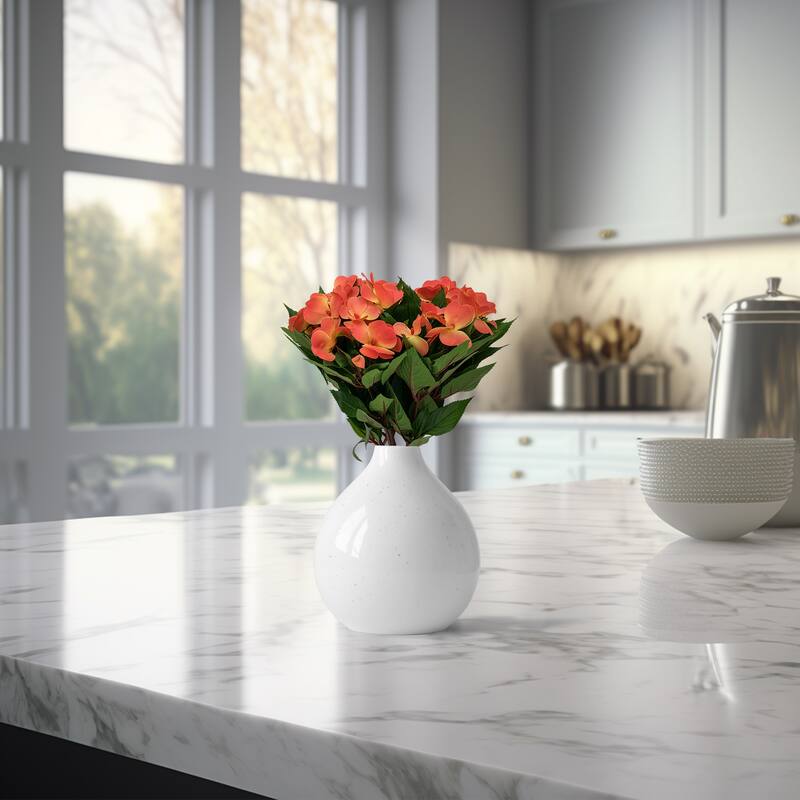 New Guinea Impatiens Artificial Bush Spray - 13.75" - Salmon Pink