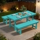 preview thumbnail 29 of 58, 3-Piece HDPE Outdoor Dining Set with Umbrella Hole Table and Two 2-Person Benches