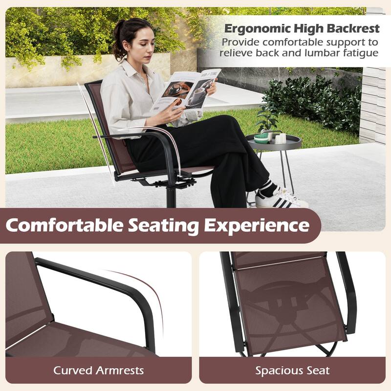 Gymax Patio Swivel Chairs Set of 2 w/ High Back & Round Metal Base for