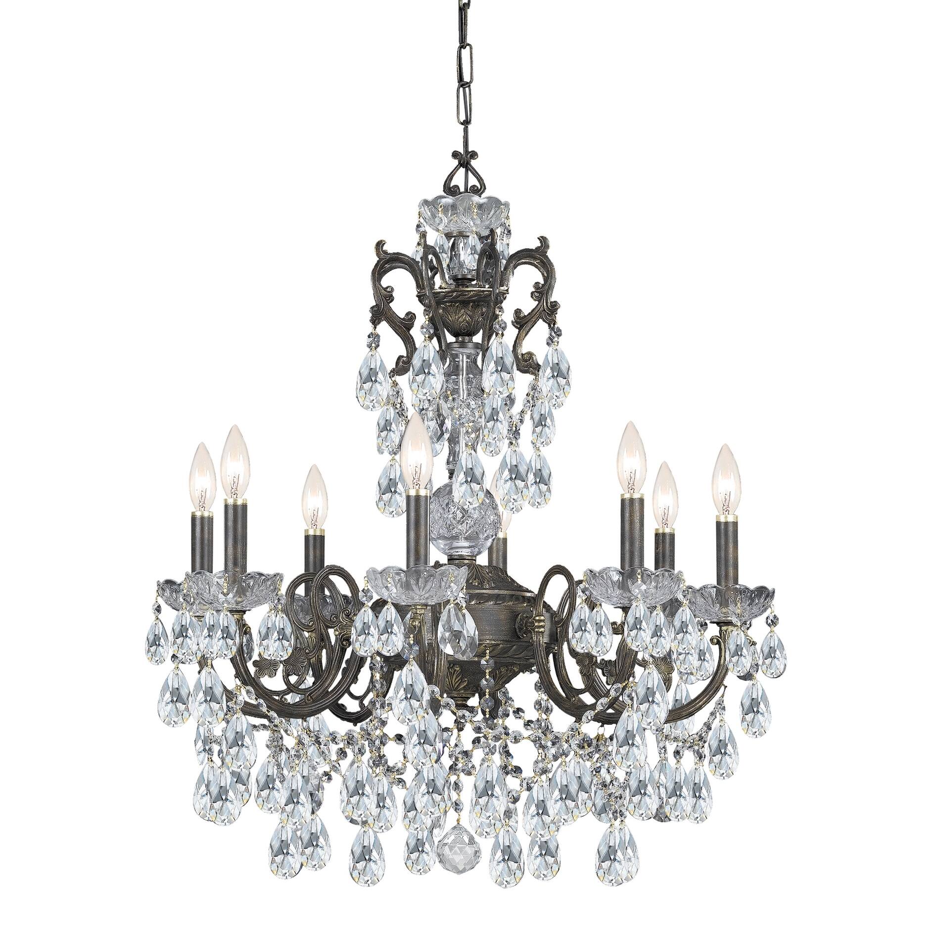 slide 1 of 1, Legacy 8 Light Clear Italian Crystal Bronze Chandelier - 26'' W x 30'' H