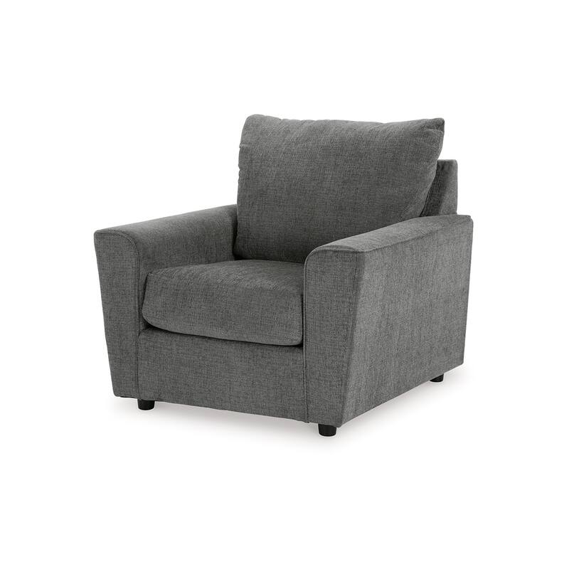 Ratty Armchair, 38 Inch, Gray Polyester, Track Armrests, Welt Trims