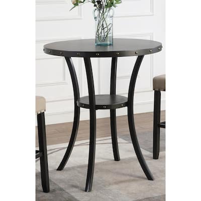 Biony 36" Round Espresso Finish Bar Table Nail Head Trim
