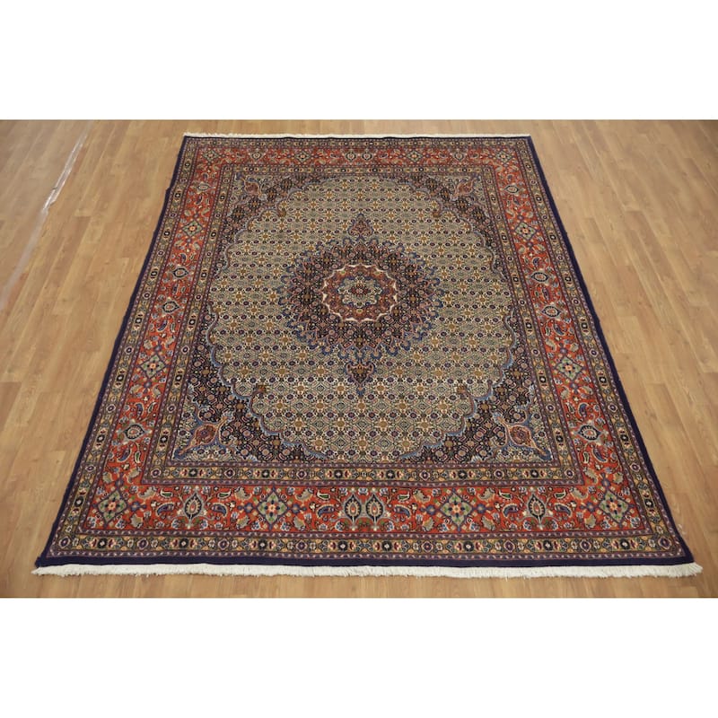 Hand Knotted Oriental 100% Wool Carpet Traditional Geometric Beige & Ivories Mood Area Rug - 8' 0'' X 6' 5''