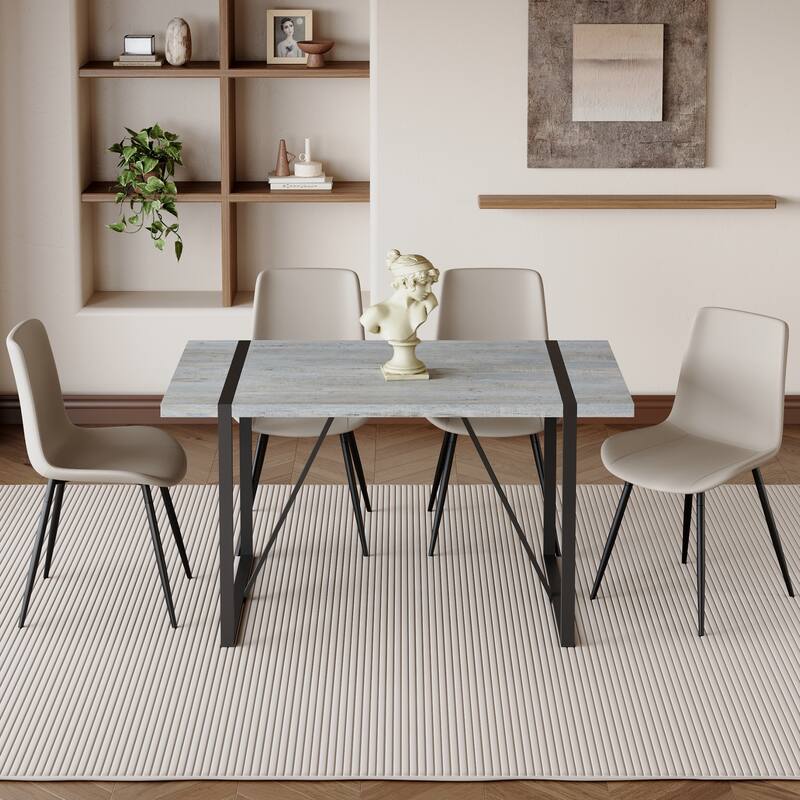 5-Piece Dining Set with Leather Dining Chairs, Stylish Dining Table & Chairs, Dining Table with Metal Frame - Black Gray
