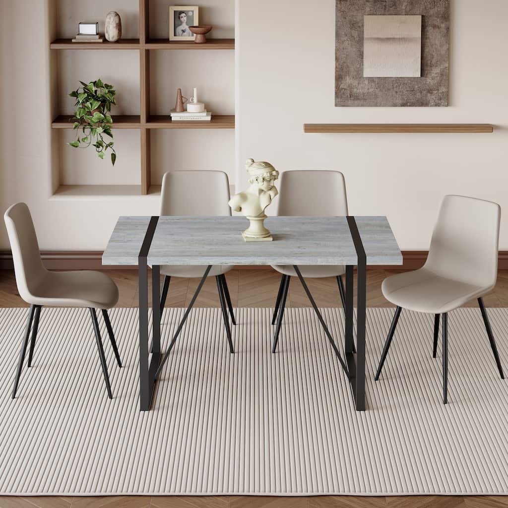 5-Piece Dining Set with Leather Dining Chairs, Stylish Dining Table & Chairs, Dining Table with Metal Frame