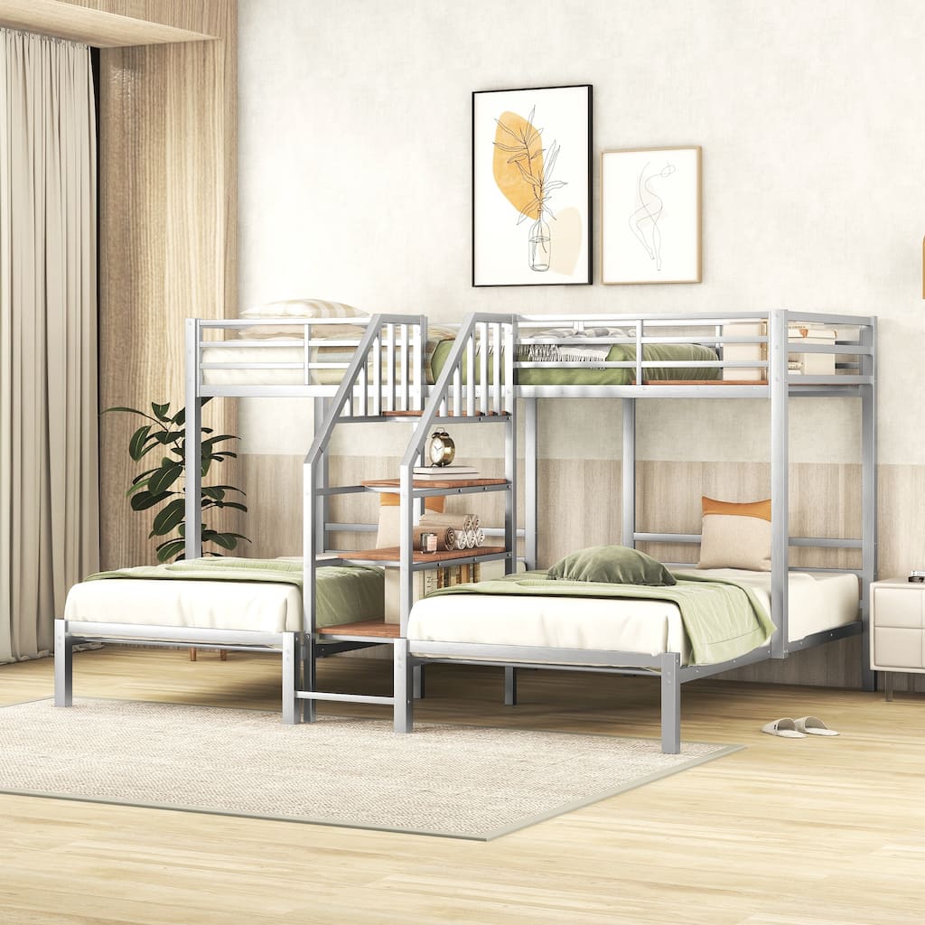 Metal Triple Bunk Bed for 3 Kids, Twin Over Twin&Twin Size Bunk Beds