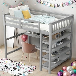2 Beds In 1 Twin Size Loft Bed With Two Built-in Desks for Home