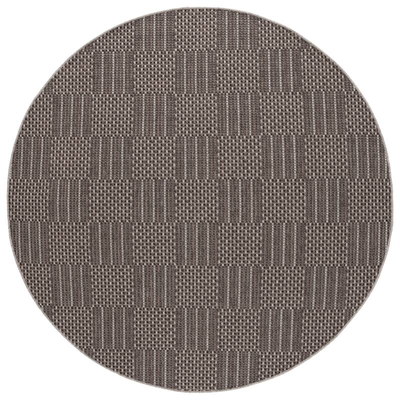 SAFAVIEH Sisal Thera All-Weather Indoor/Outdoor Waterproof Patio Backyard Rug - 6'7" Round - Black/Grey