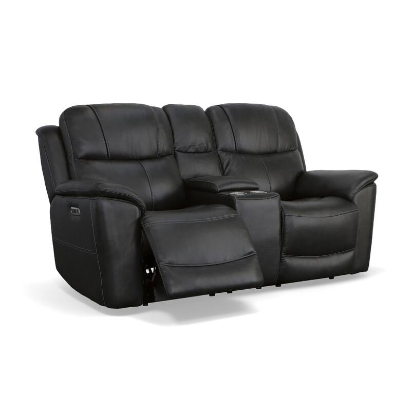 Crew Leather Power Reclining Zero Gravity Loveseat with Console, Power Headrests & Lumbar by Flexsteel - Raven