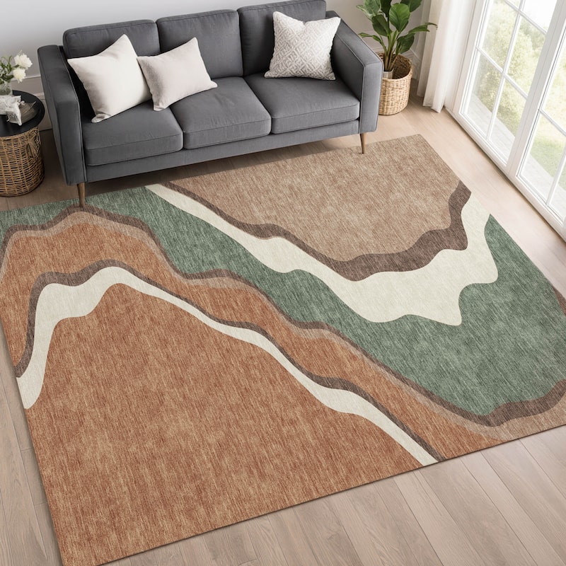 Machine Washable Indoor/ Outdoor Modern Valley Chantille Rug