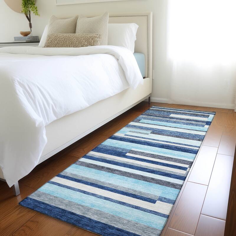 Premium Washable Super Soft Mosaic Stripe Mayfield Rug - Blue - 2'3" x 7'6"