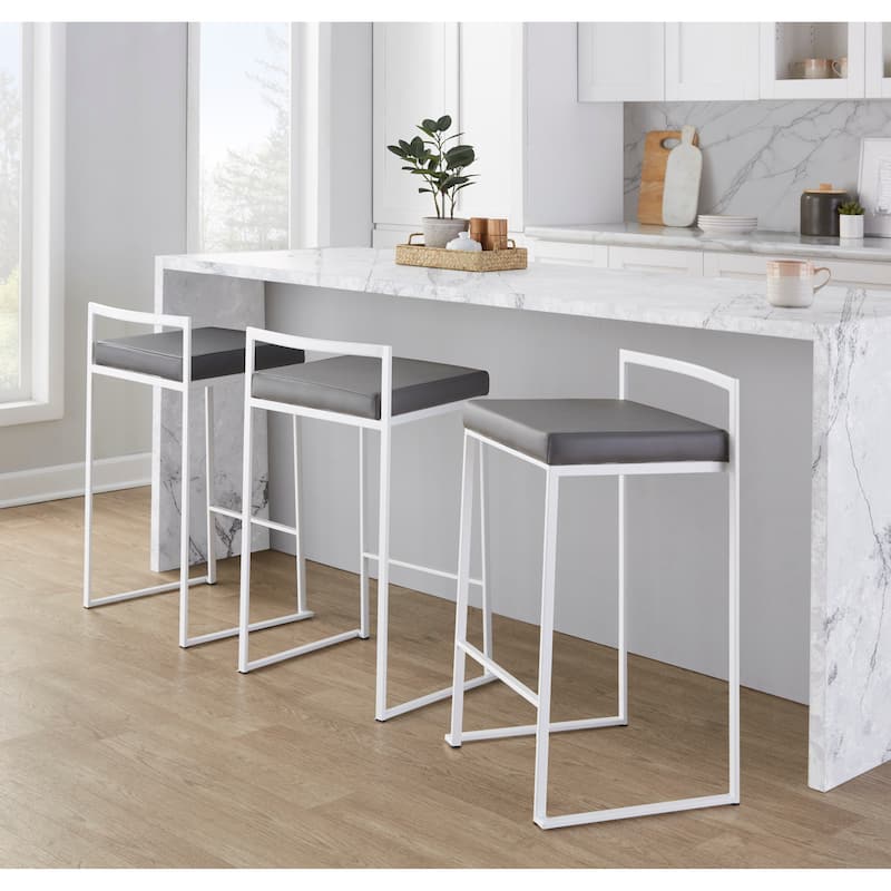 Porch & Den Forrest 26" White Fixed-Height Stackable Counter Stool (Set of 2)