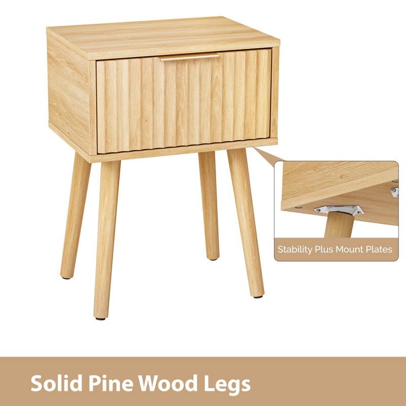 15.7"W Nightstand, Particleboard & MDF, Melamine & Vacuum Forming, 1 Drawer, High Leg (2 Pcs)