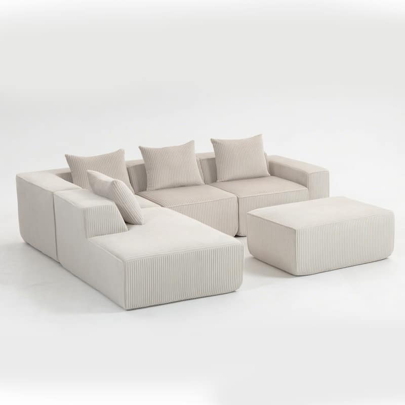 Corduroy Modular Sectional Sofa with Chaise Lounge, Deep Seat, Ottoman