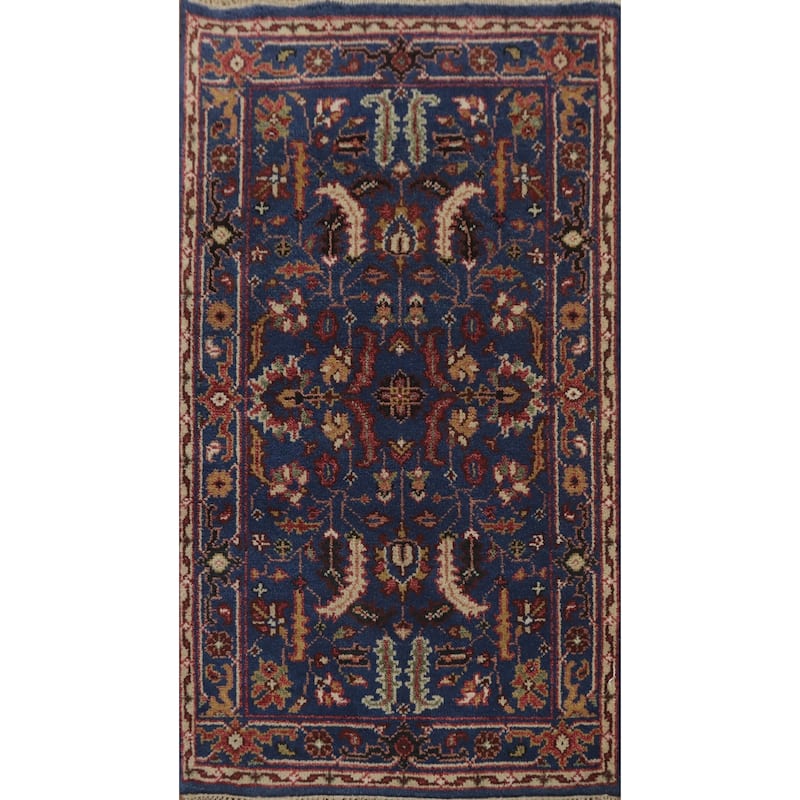 Hand-knotted Transitional Wool Carpet Blue Oushak Rug Floral Oriental Area Rug - 5' 1'' X 3' 0''