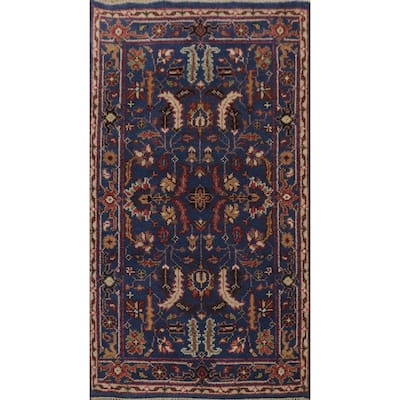 Hand-knotted Transitional Wool Carpet Blue Oushak Rug Floral Oriental Area Rug - 5' 1'' X 3' 0''
