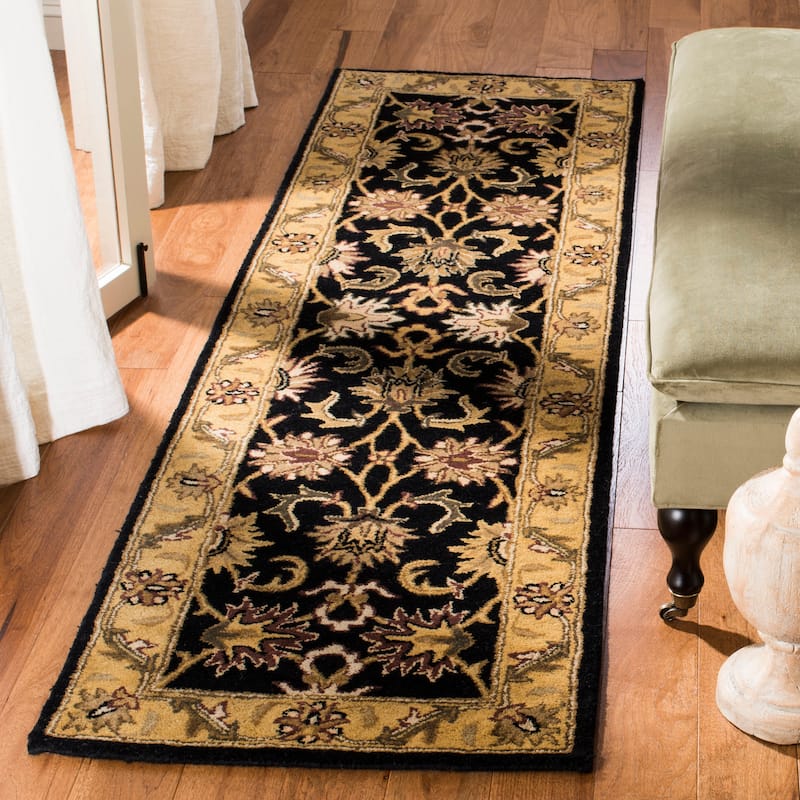 SAFAVIEH Handmade Classic Domiziana Traditional Oriental Wool Rug - 2'3" x 10' Runner - Black/Gold