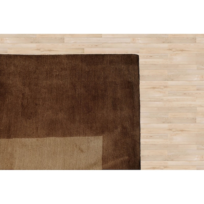 Hand Knotted Beige Tibetan Wool & Silk Modern Oriental Area Rug - 9' x 11' 11''