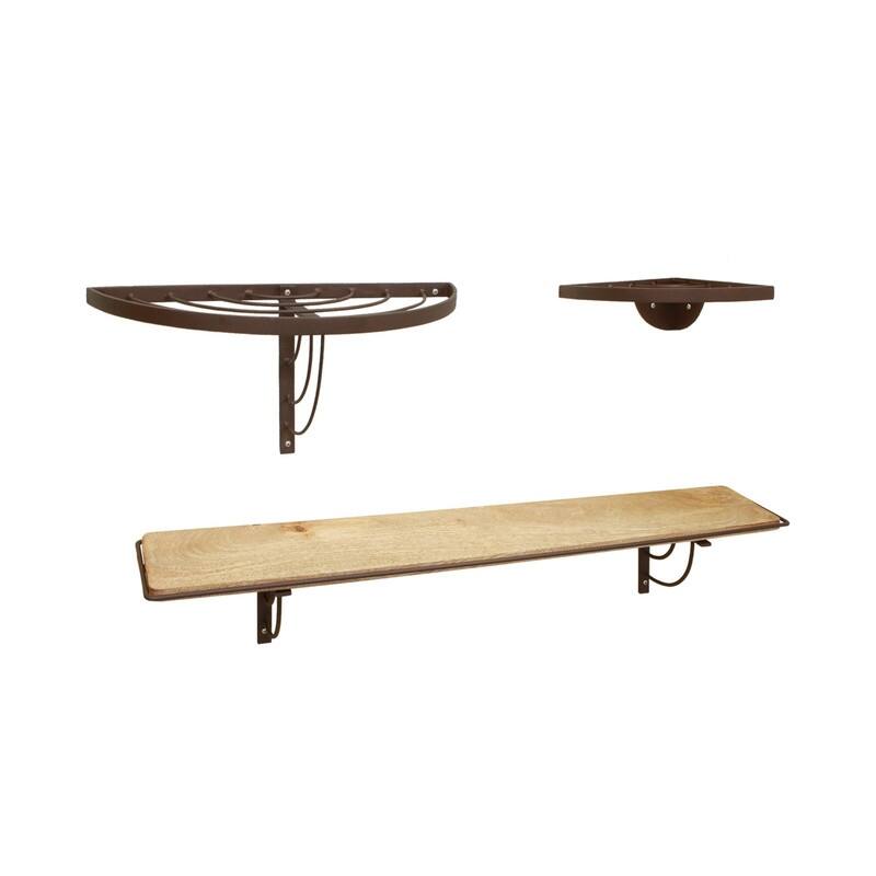 Achla Designs 36" W Rectangle Roman Bronze and Natural Wood/Wrought Iron Windowsill Plant Shelf