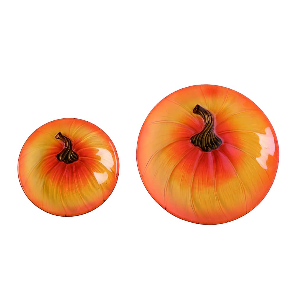 Transpac Glass 12 in. Orange Harvest Fused Pumpkin Plate Set of 2