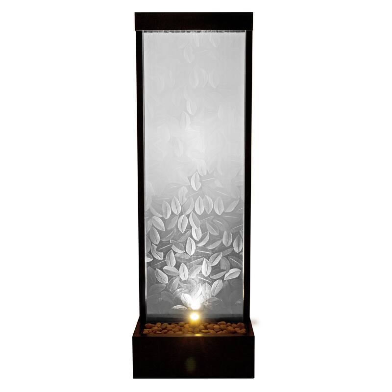 Alpine Corporation MLT156 Indoor/Outdoor Glass Panel Fountain with Embossed Leaves, Modern Waterfall Fountain, 72"H, Clear