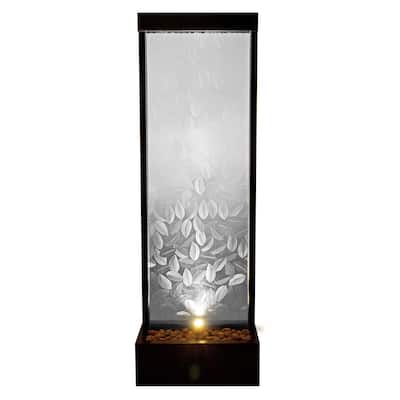 Alpine Corporation MLT156 Indoor/Outdoor Glass Panel Fountain with Embossed Leaves, Modern Waterfall Fountain, 72"H, Clear