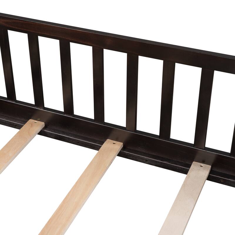 Floor Platform Bed with Fence Guardrails and Door