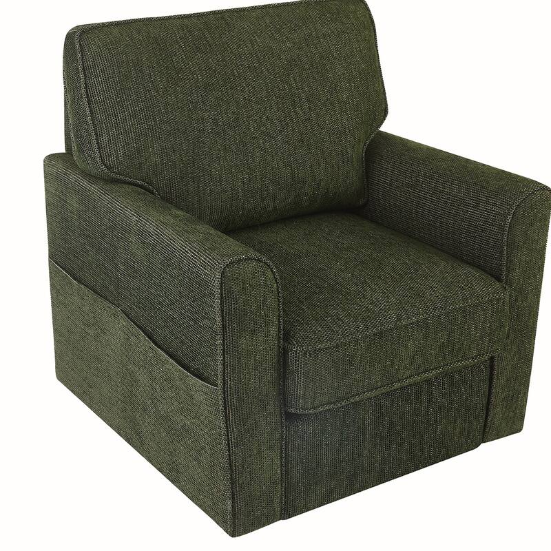 Chenille Swivel Barrel Armchair With Side Pockets