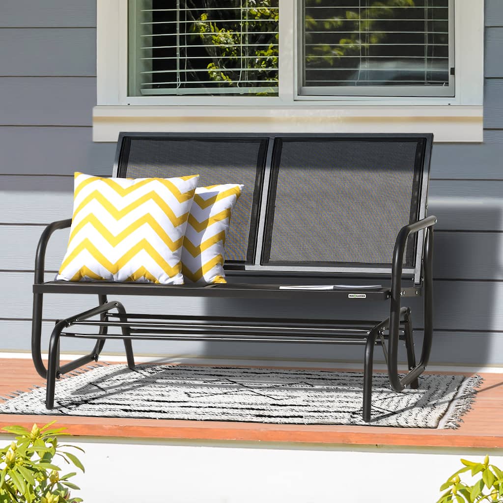 Outdoor Love-Seat Rocking Bench, Patio Glider, Textilene Fabric, Black