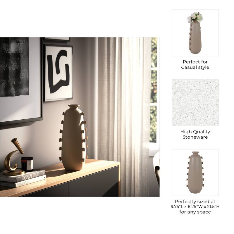 Stoneware Vase Unique Artistic Side Detailing Contemporary Home Decor