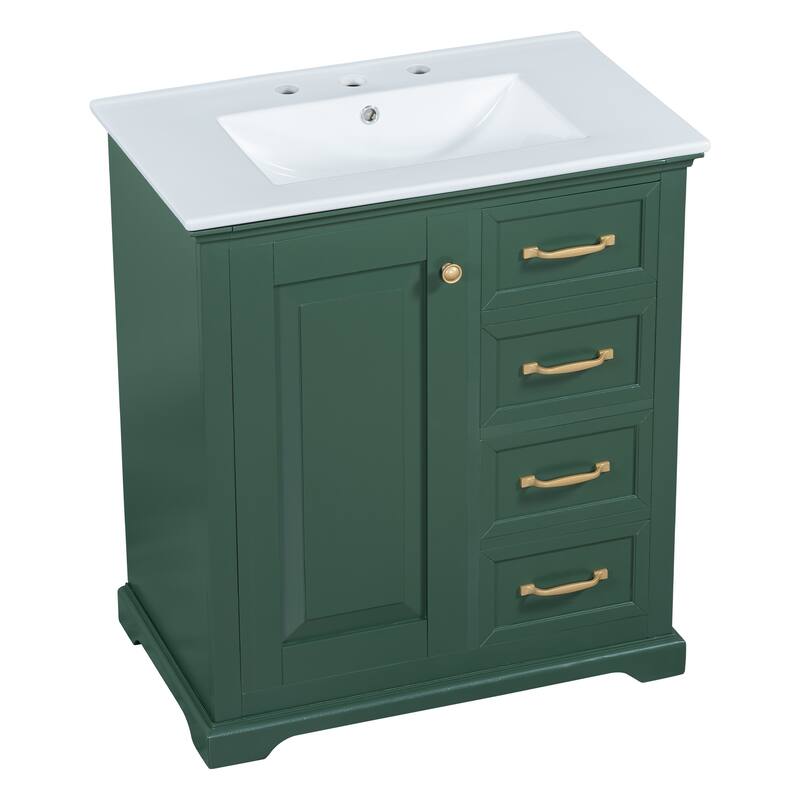 30 inch MDF Bathroom Vanity with Sink, One Package, Green Bathroom Cabinet with Drawers