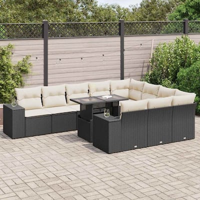 vidaXL Garden Sofa Set Black PE Rattan Large Adjustable Armrests - 21.7 x 39.4 x 28.7
