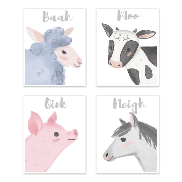 slide 2 of 6, Farm Animals Collection Wall Decor Art Prints (Set of 4) - Watercolor Farmhouse Horse Cow Sheep Pig