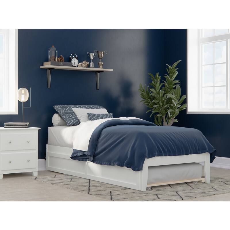 Twin XL Bed with Drawer & USB Charger - Walnut Finish, Sleek Design, Slat Kit Included