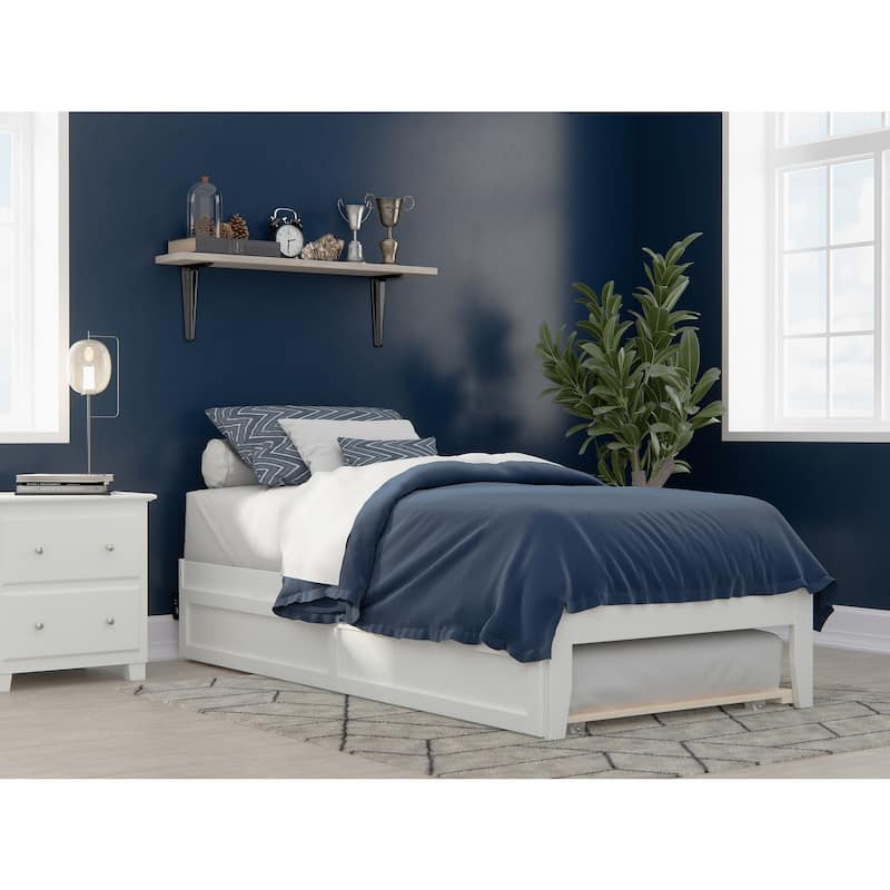 Twin XL Bed with Trundle & USB Ports - Grey Slat Kit Included - Easy Assembly
