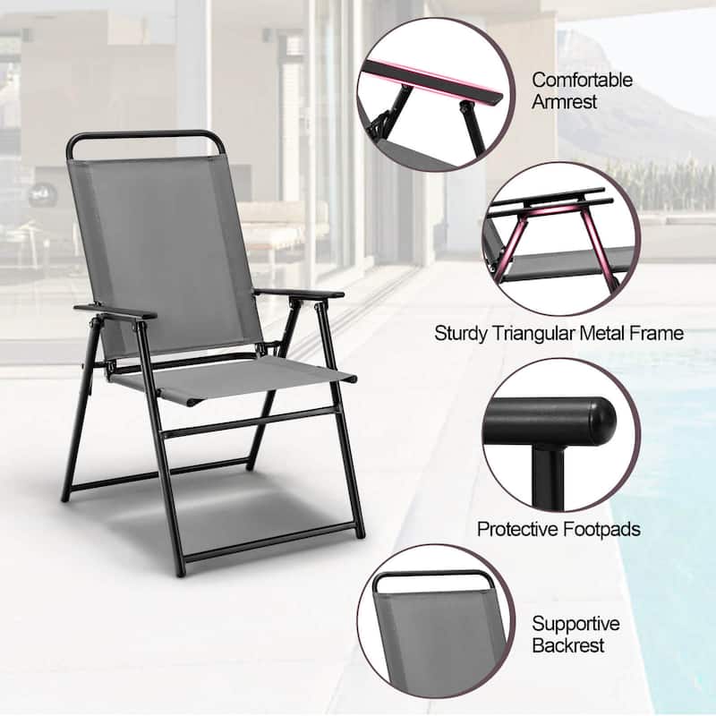 Costway 2pcs Patio Folding Chairs Dining Armrest Backrest Outdoor - See Details