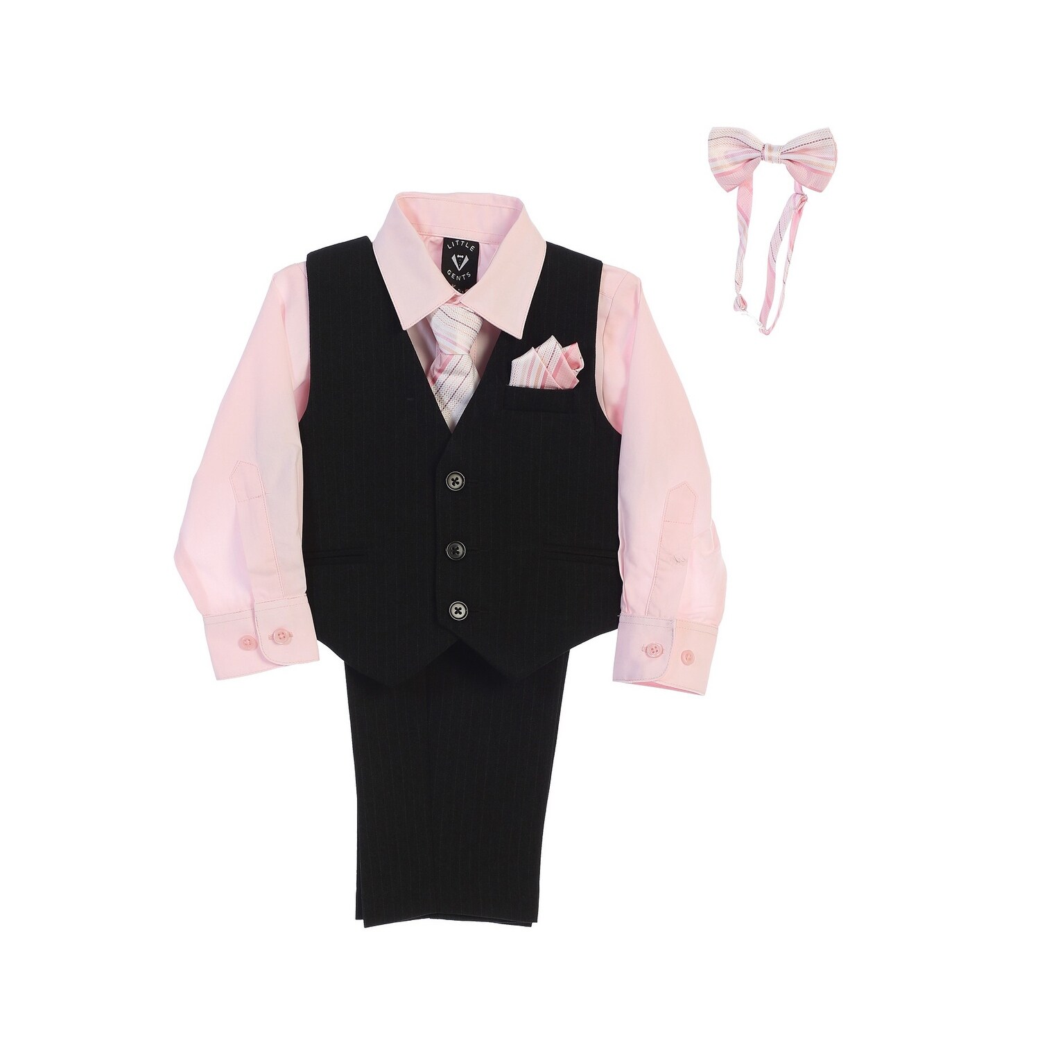 Fuchsia Formal Boys Pinstripe Vest Suit Set Holiday Infant Toddler Big Boy Sizes